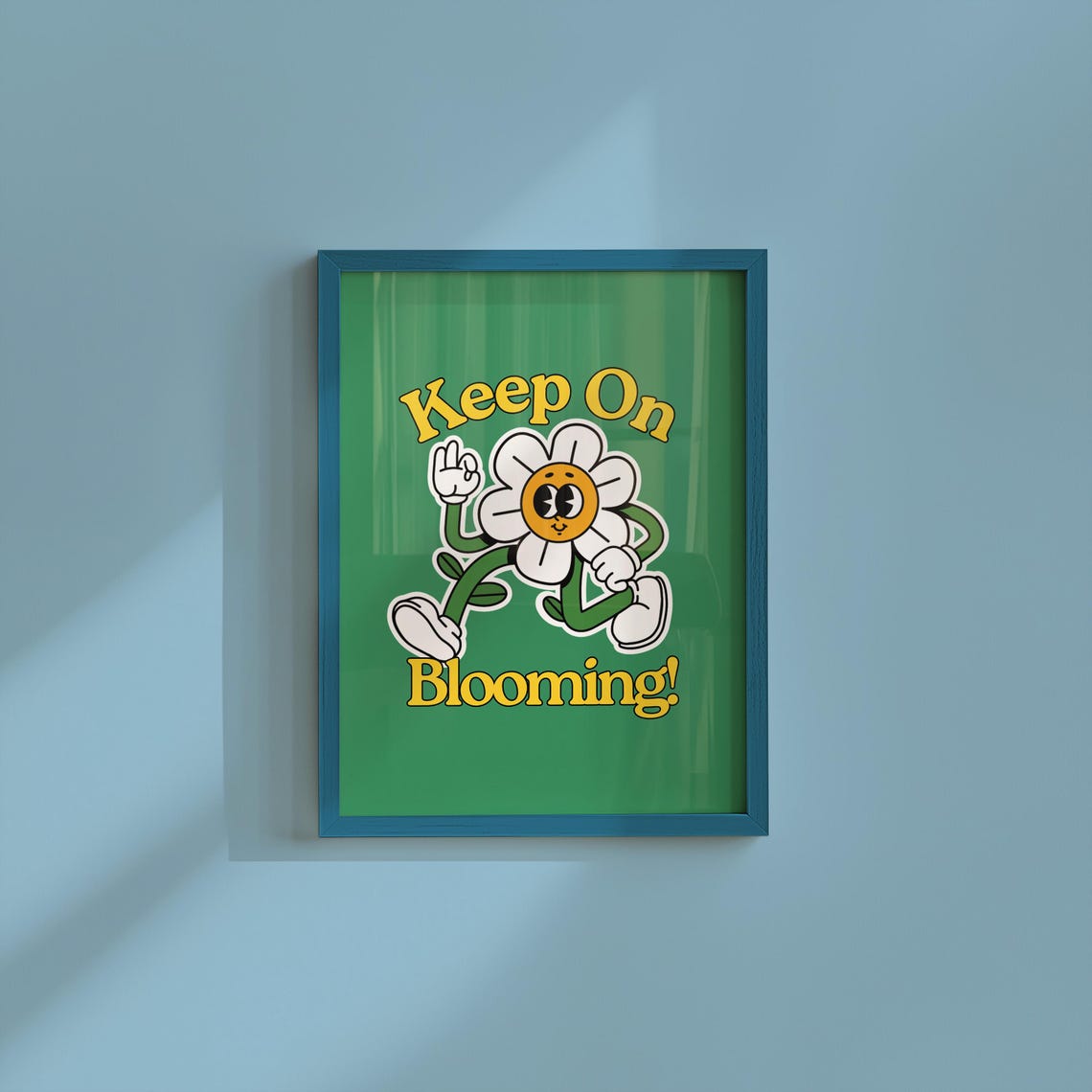 Keep On Blooming Retro Daisy Flower Mascot Positive Quote Poster