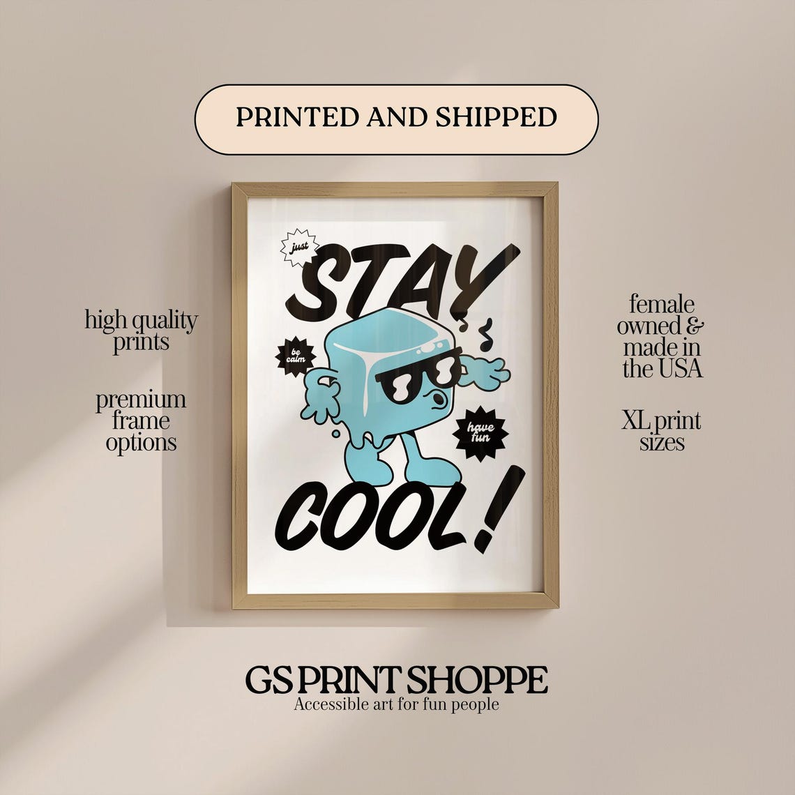 Stay Cool Ice Cube Sunglasses Retro Mascot Playful Fun Poster