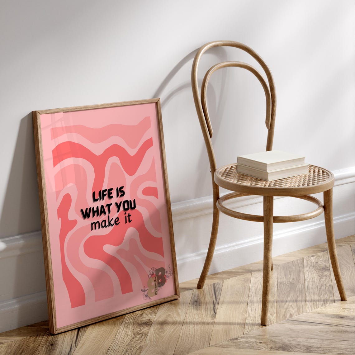 Life Is What You Make It Coral Pink Groovy Retro Quote Poster