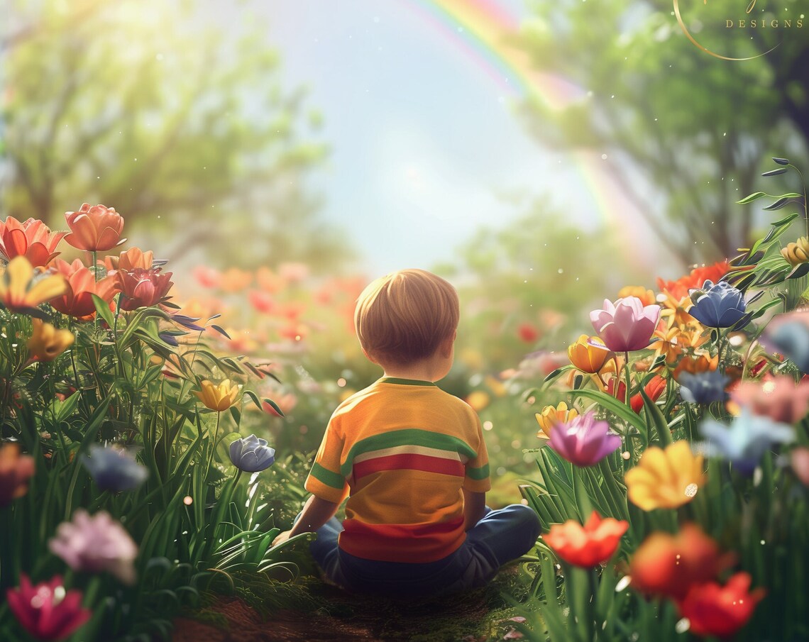 Spring Garden Backdrop, Whimsical Easter Pathway Art Print