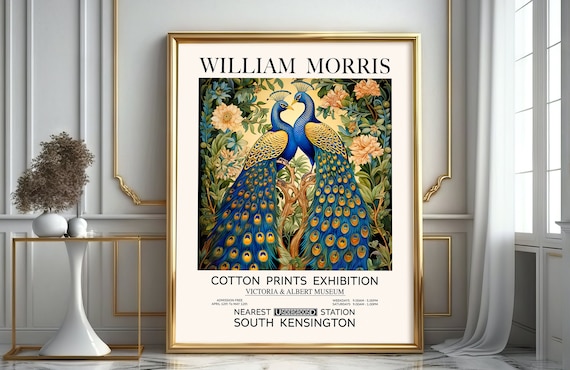William Morris Style Peacocks In Floral Garden Exhibition Art Print