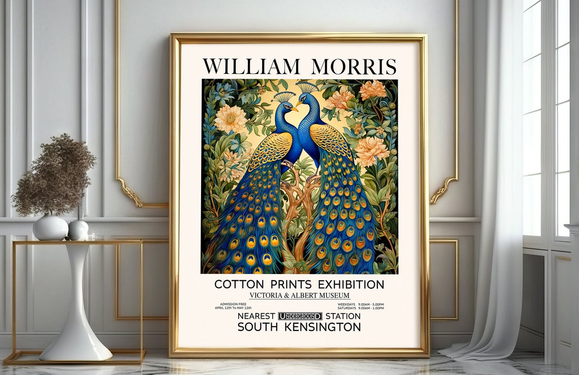 William Morris Style Peacocks In Floral Garden Exhibition Art Print