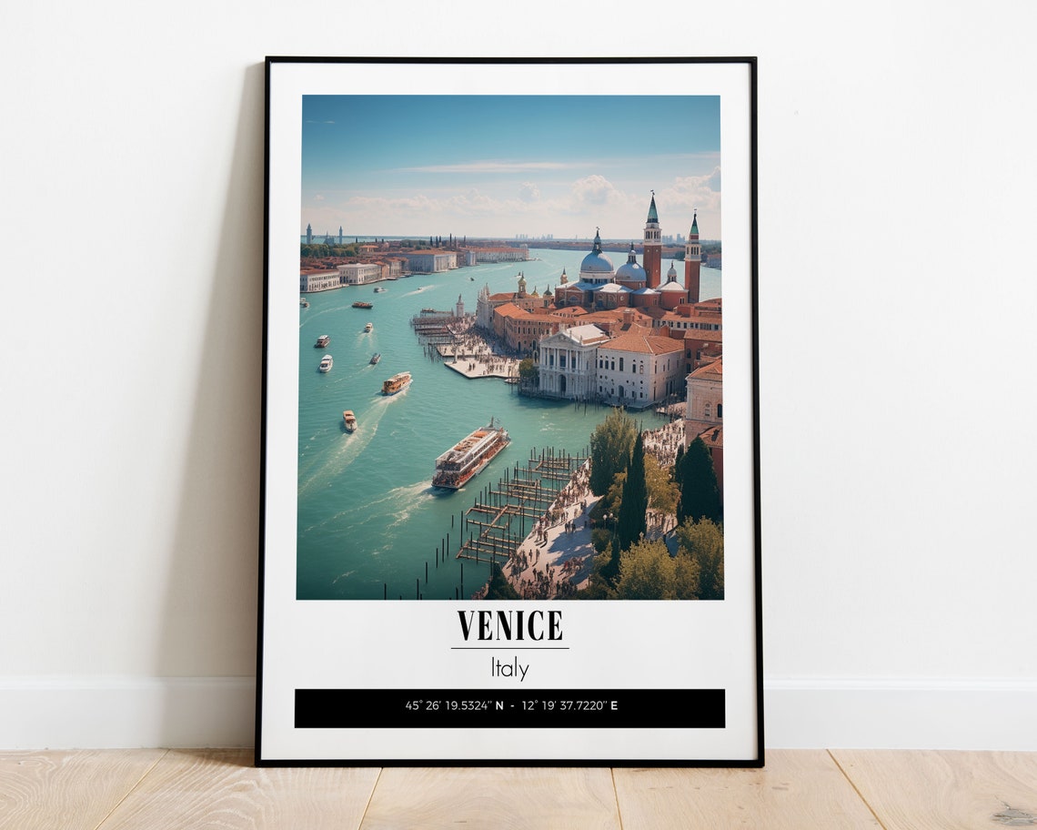 Venice Italy Aerial Grand Canal Travel Poster With Map Coordinates