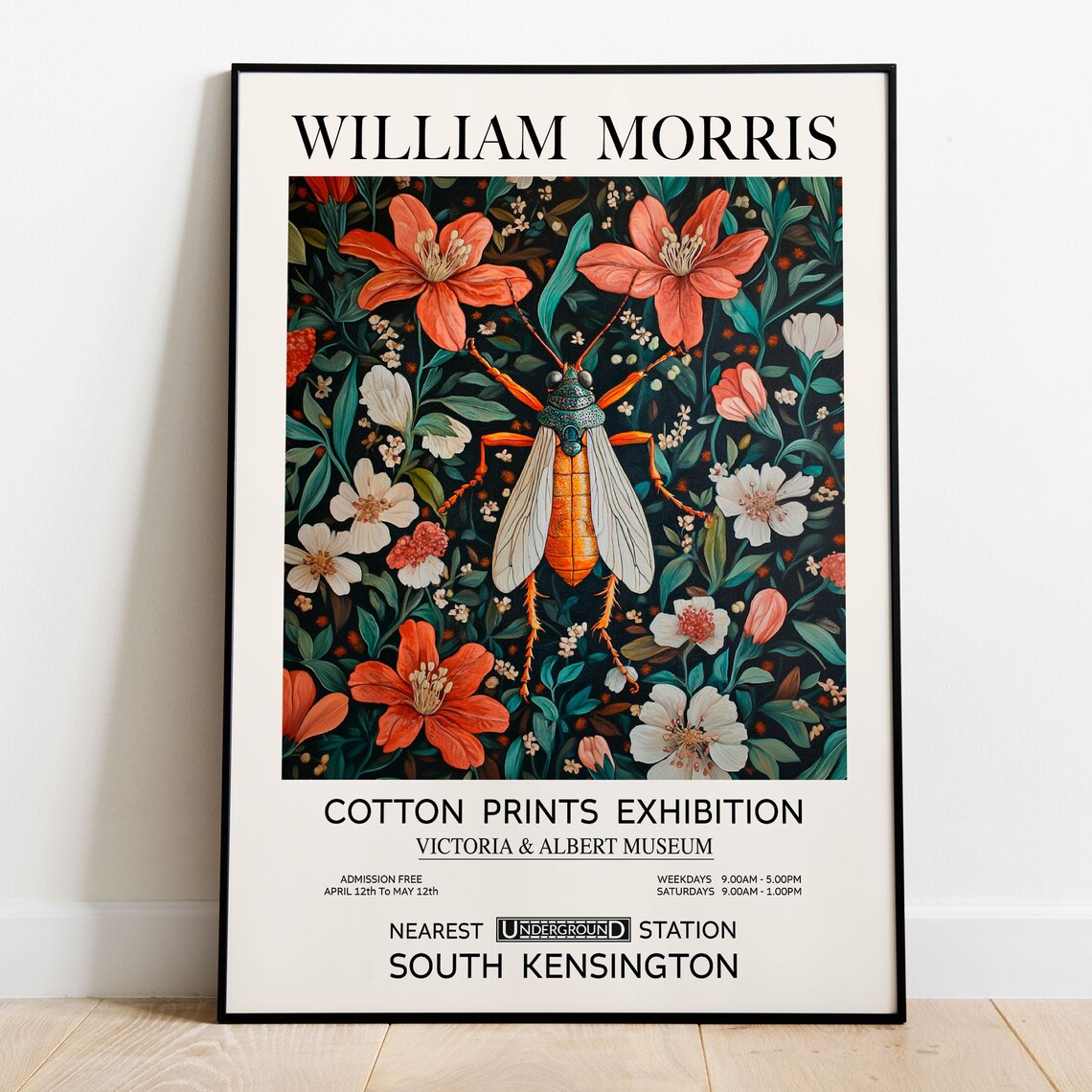 William Morris Orange Bug Floral Art Print