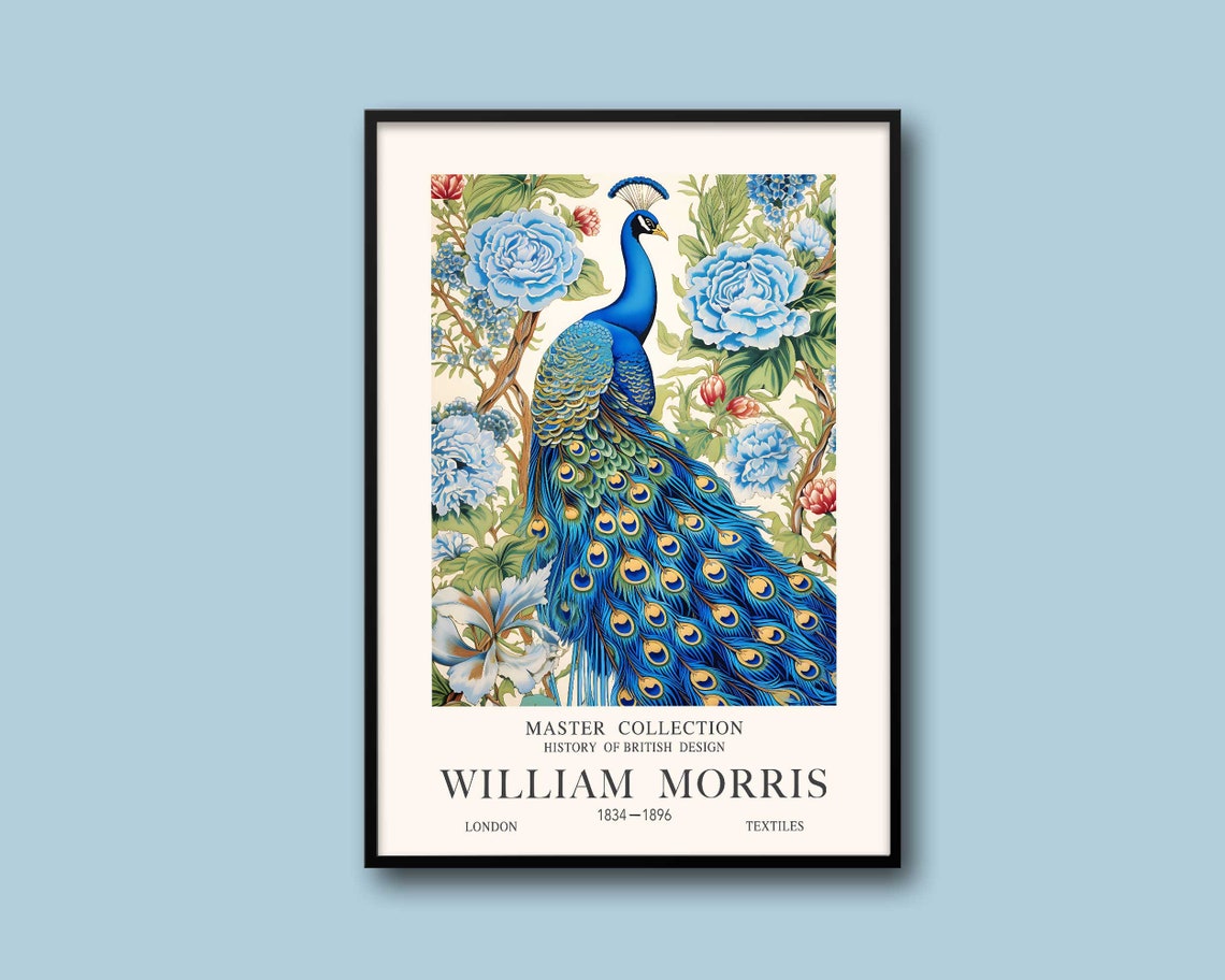 William Morris Peacock Master Collection Blue Peony Floral Poster