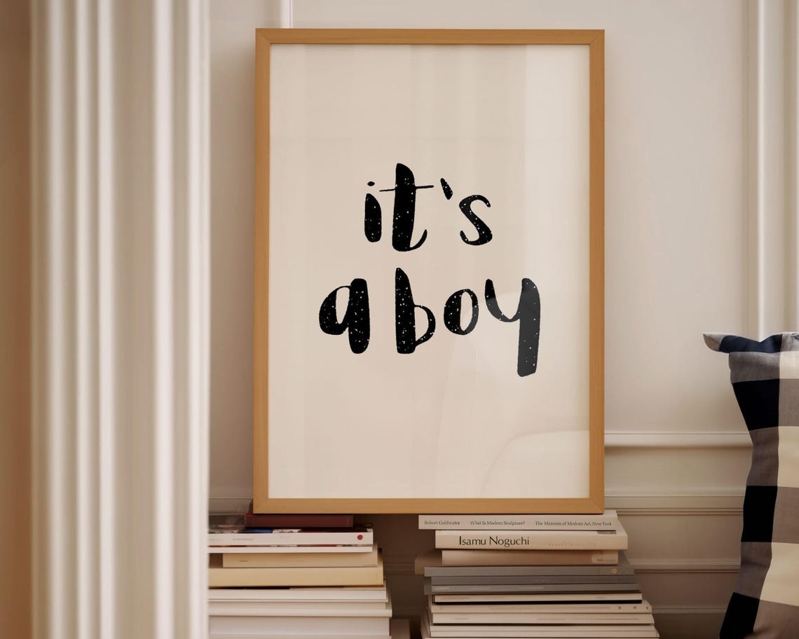 It's A Boy Black Brush Lettering Minimalist Baby Room Poster - Image 2