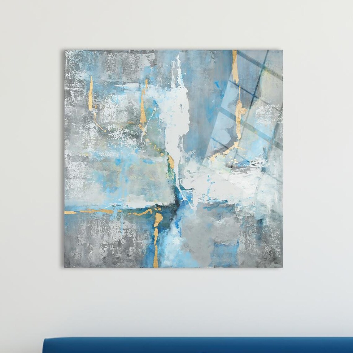 Modern Glass Wall Art, Blue Plaster Effect Art Print