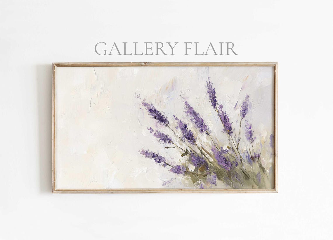 Purple Lavender Sprigs Minimalist Impasto Floral Painting Poster