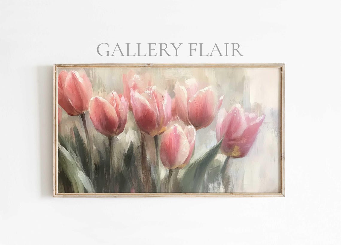 Pink Tulips Close Up Vintage Impressionist Floral Spring Poster