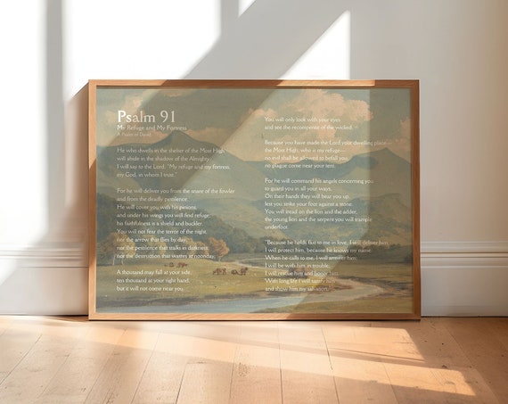 Psalm 91 Vintage Landscape Scripture Art Print
