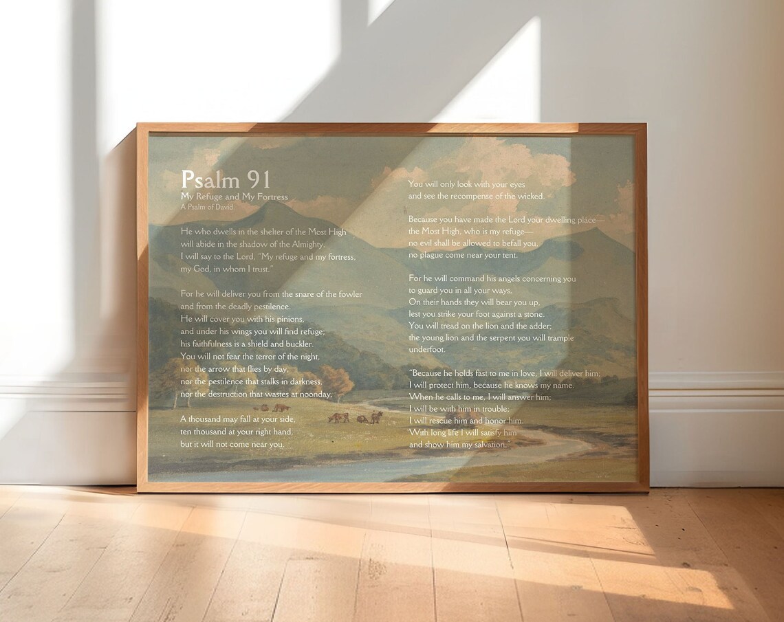Psalm 91 Vintage Landscape Scripture Art Print