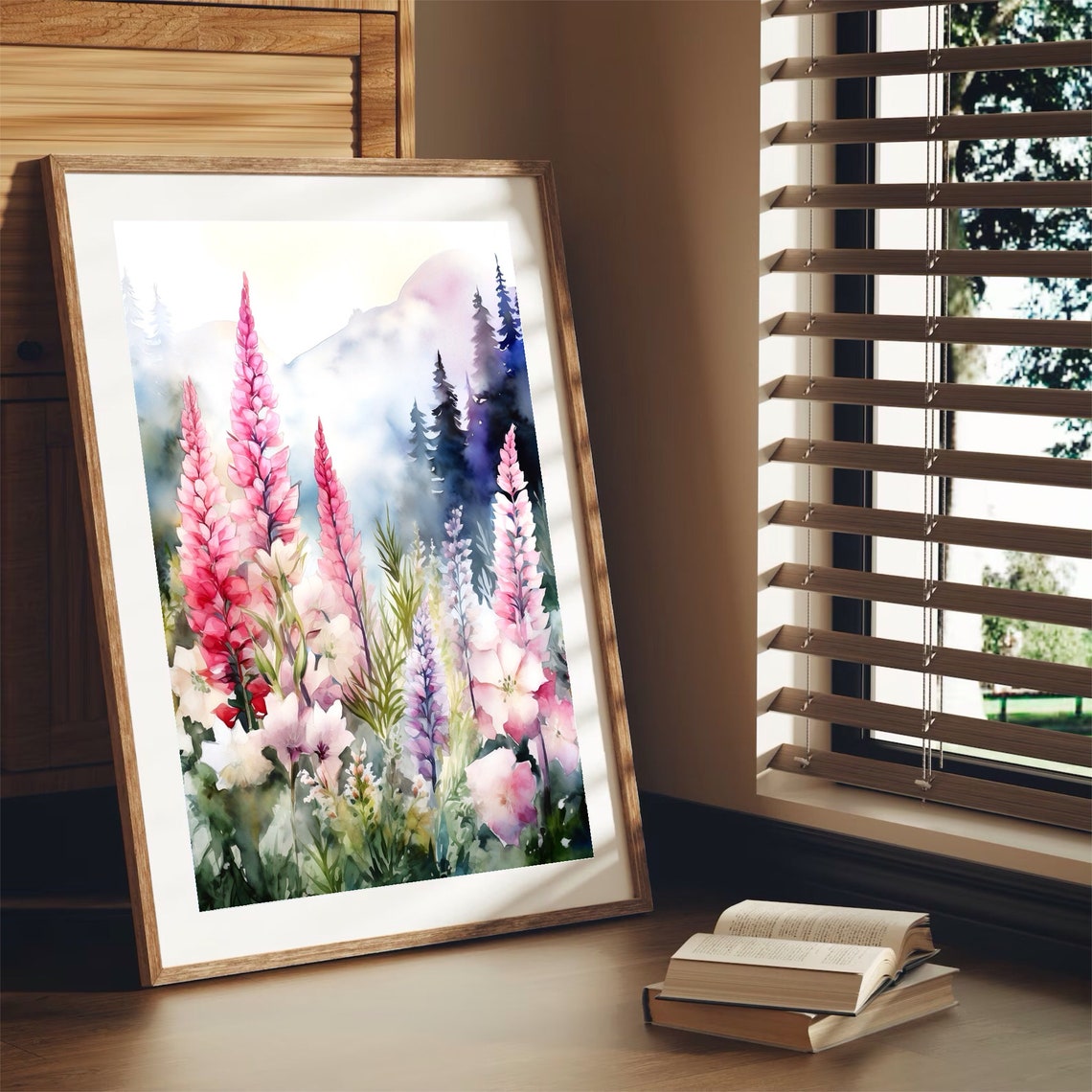 Pink Foxgloves Mountain Meadow Watercolor Wildflower Art Print - Image 2