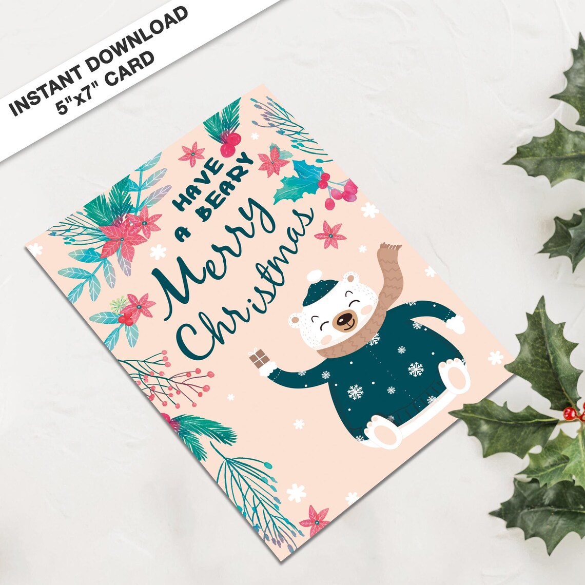 Have A Beary Merry Christmas Bear With Cocoa Mug Card Poster - Image 3