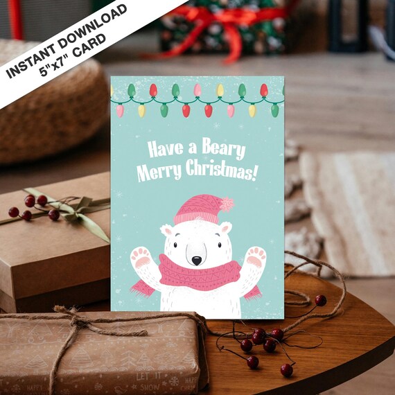 Have A Beary Merry Christmas Cute Polar Bear Holiday Card Poster