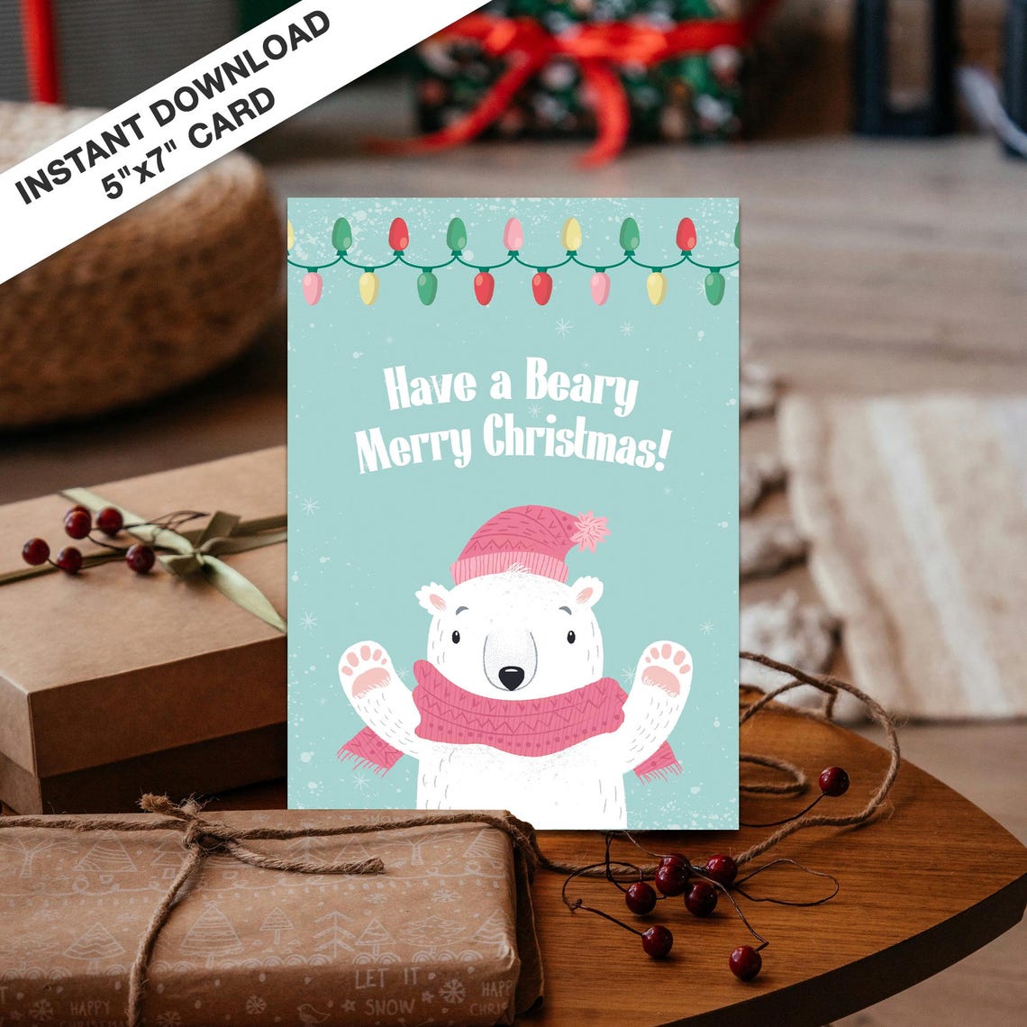 Have A Beary Merry Christmas Cute Polar Bear Holiday Card Poster
