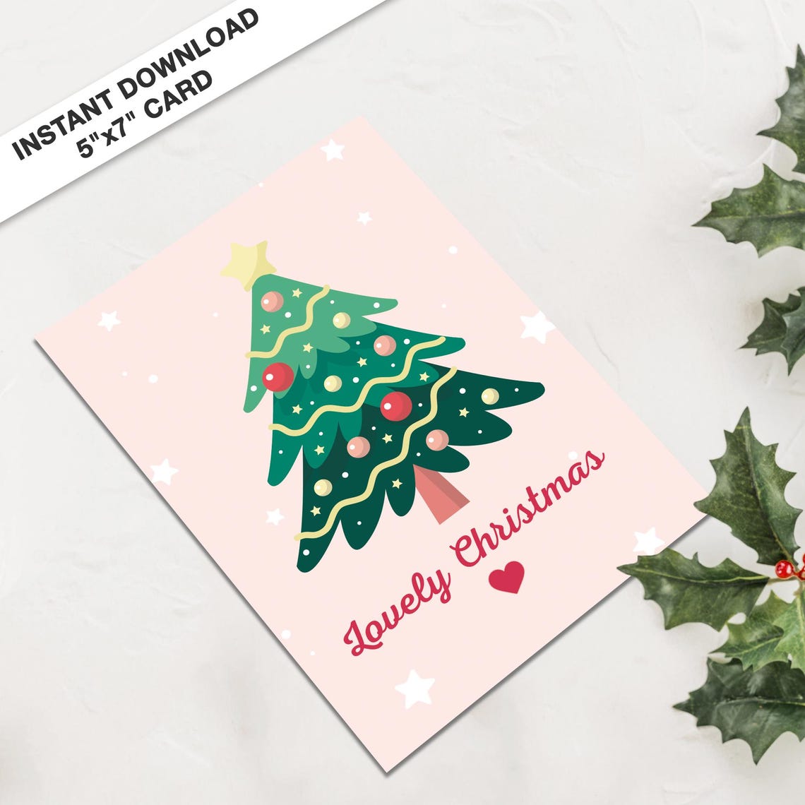 Lovely Christmas Cute Pink Minimalist Decorated Tree Card Poster - Image 3