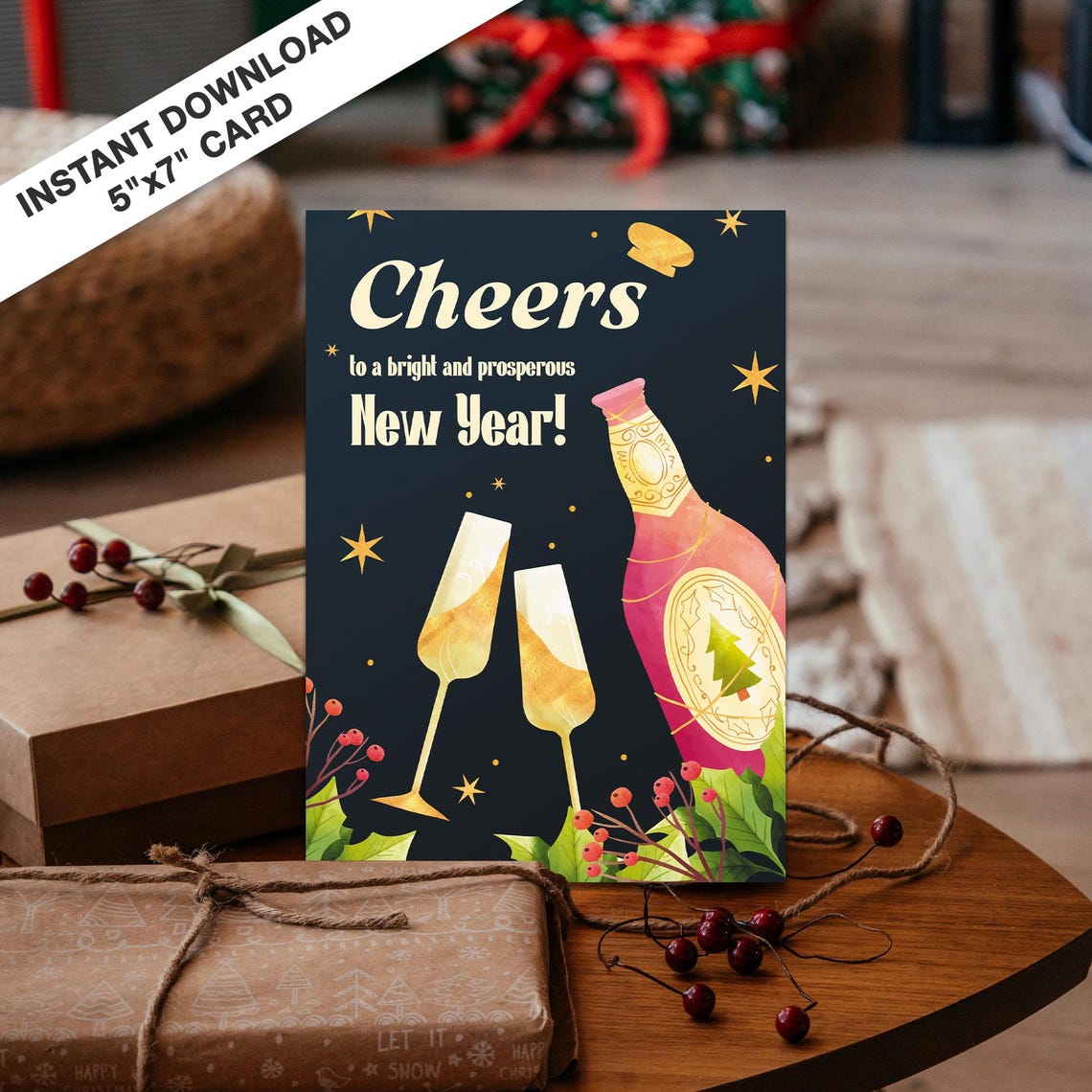 Cheers To A Bright And Prosperous New Year Holiday Card Poster