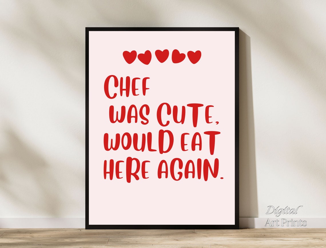 Aesthetic Kitchen Decor Cute Cooking Art Kitchen Wall Art Print Minimalist Heart Print Red Chef Art Print The Original - Image 8