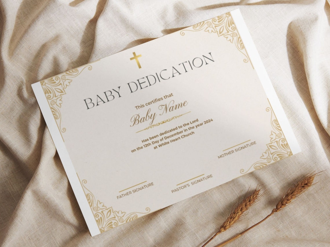 Baby Dedication Certificate Template Gold Cross Printable Print - Image 8