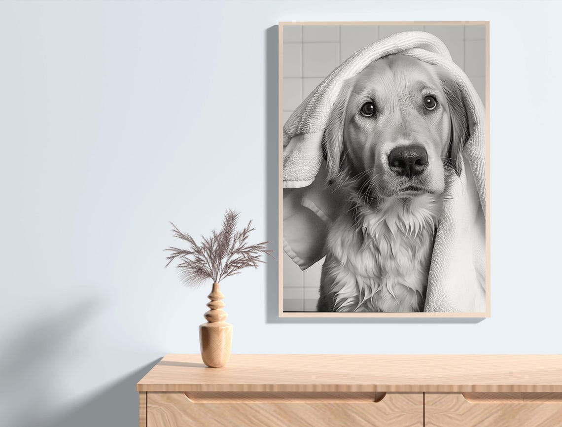 Bathroom Art Golden Retriever Gifts Toilet Humor Bathroom Wall Art Kids Bathroom Whimsy Animal Art Kids Art Bathroom Decor Towel - Image 7