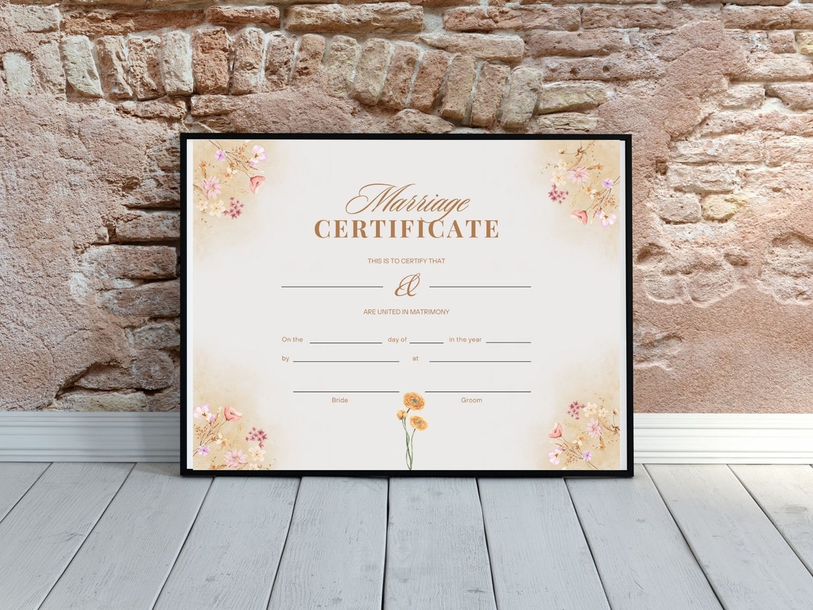 Editable Marriage Certificate Template Floral Wedding Keepsake Print - Image 2
