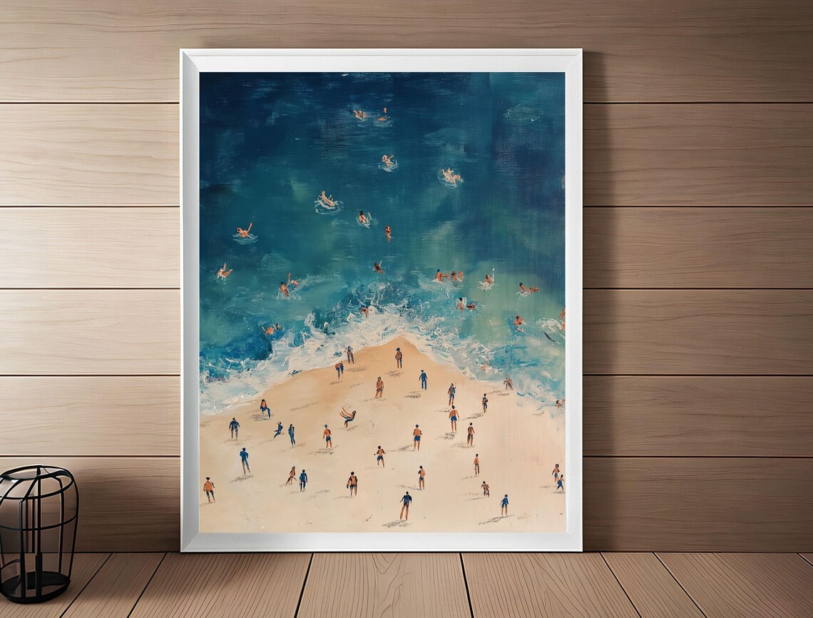 Vivid Aerial Beach Swimmers Turquoise Ocean Sand Summer Art Print - Image 3