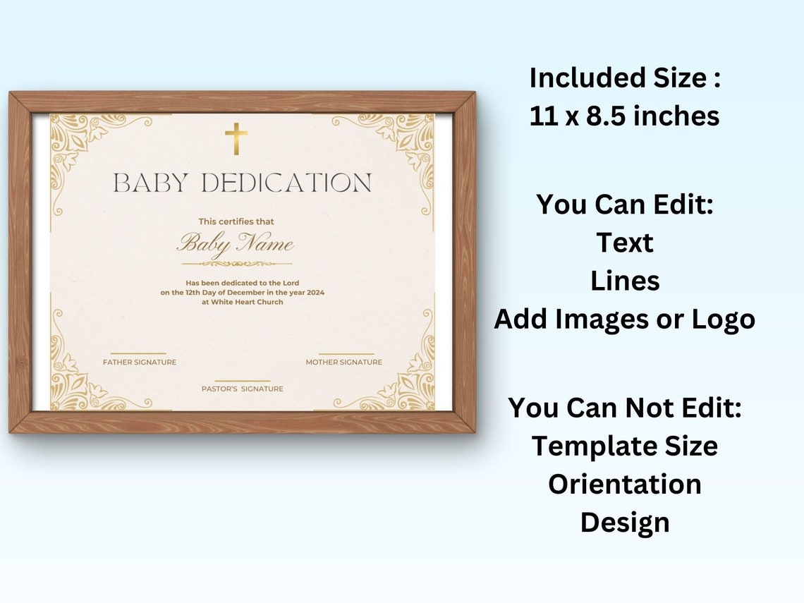Baby Dedication Certificate Template Gold Cross Printable Print - Image 7