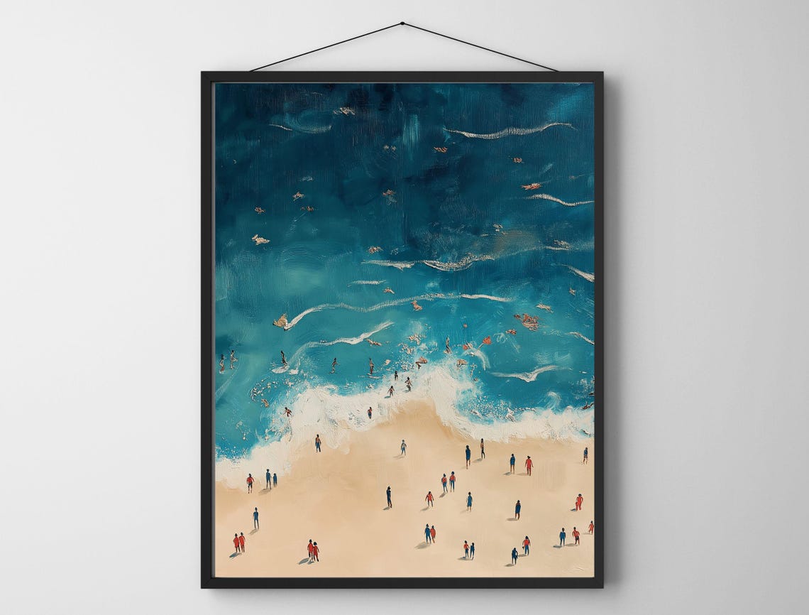 Foamy Aerial Turquoise Waves Sandy Beach People Summer Art Print - Image 6