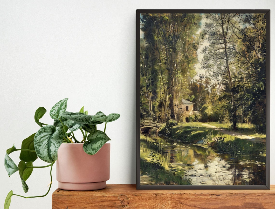 Wildflower Field Landscape Oil Painting Vintage Farm House Art Country Field Landscape Oil Painting - Image 2
