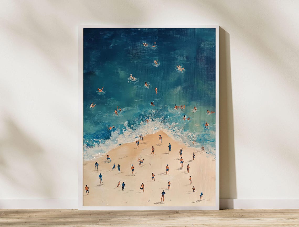 Vivid Aerial Beach Swimmers Turquoise Ocean Sand Summer Art Print - Image 8