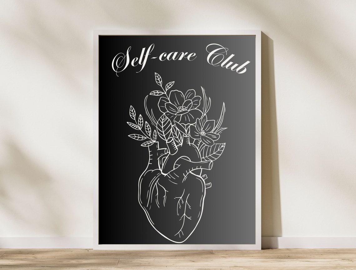 Self Care Club Floral Anatomical Heart Black Gothic Style Poster - Image 8