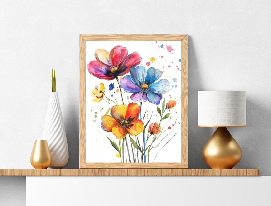 Colorful Watercolor Wildflower Bouquet Bold Floral Painting Poster - Image 3