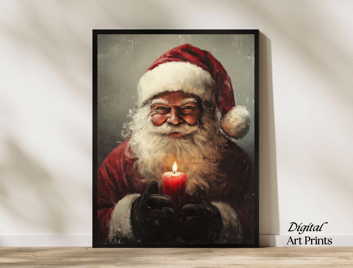 Santa Claus Holding Red Candle Christmas Portrait Holiday Poster