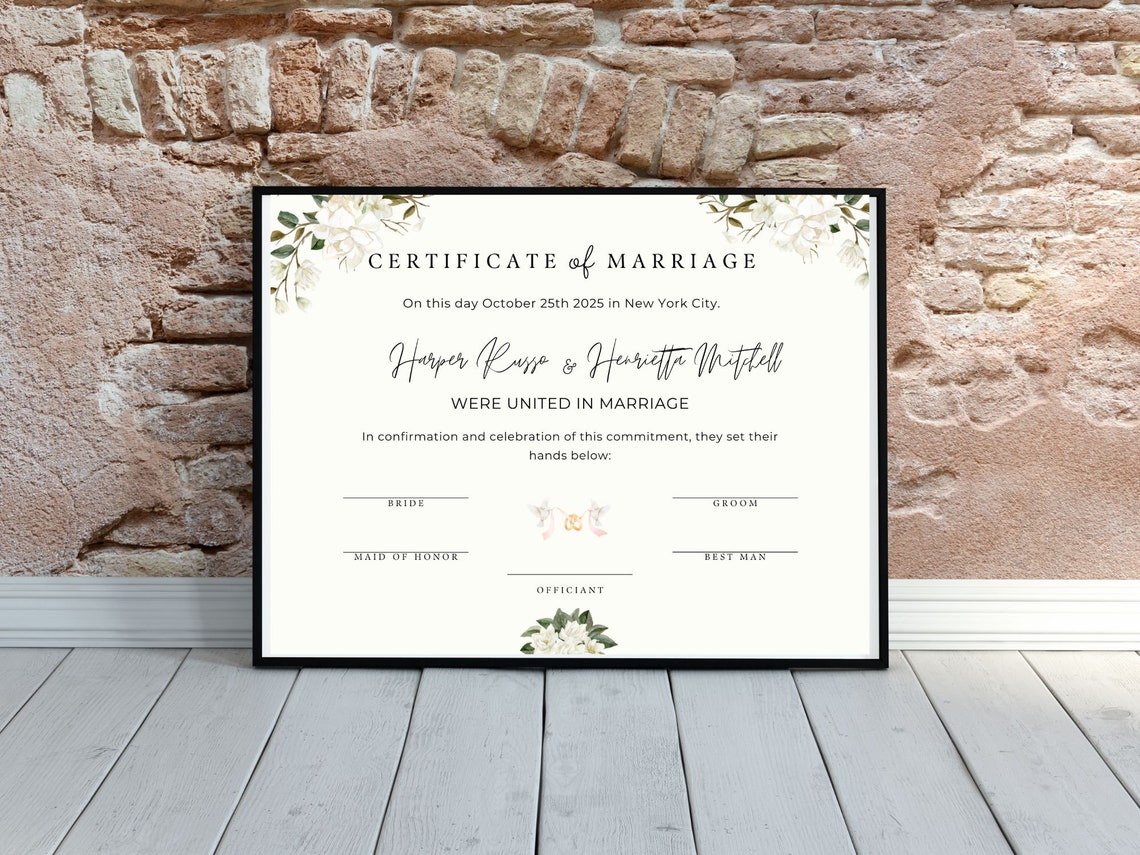 Marriage Certificate Template Elegant White Floral Wedding Print - Image 3