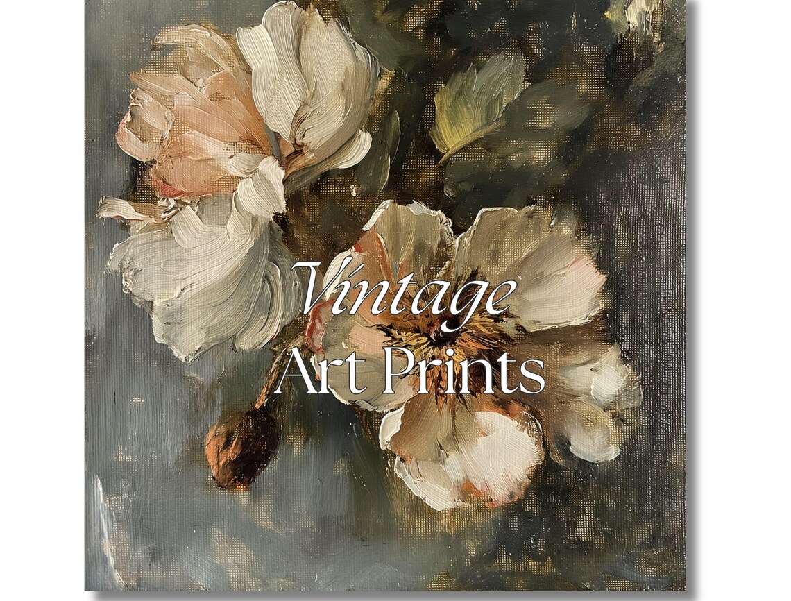 Vintage Cream Peony Flower Impasto Oil Painting Dark Art Print - Image 2