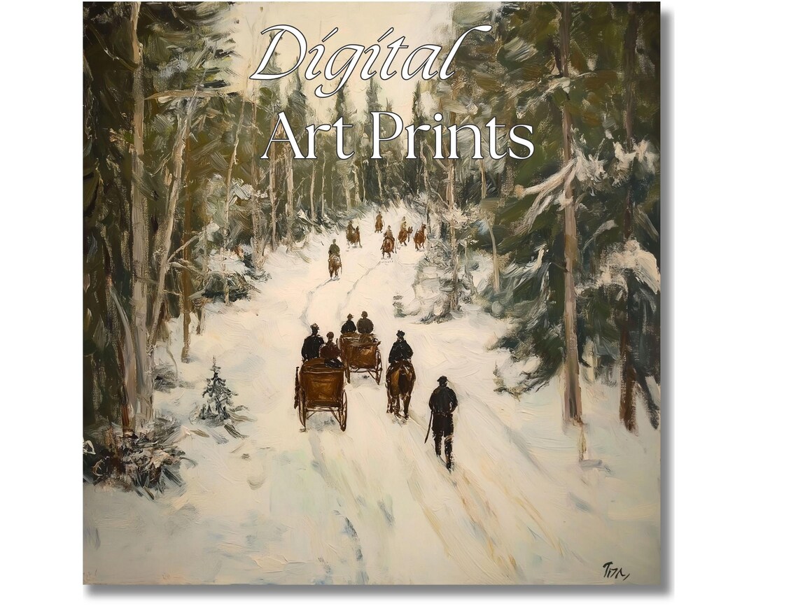 Vintage Nordic Snowy Forest Sleigh Caravan Winter Landscape Poster - Image 2