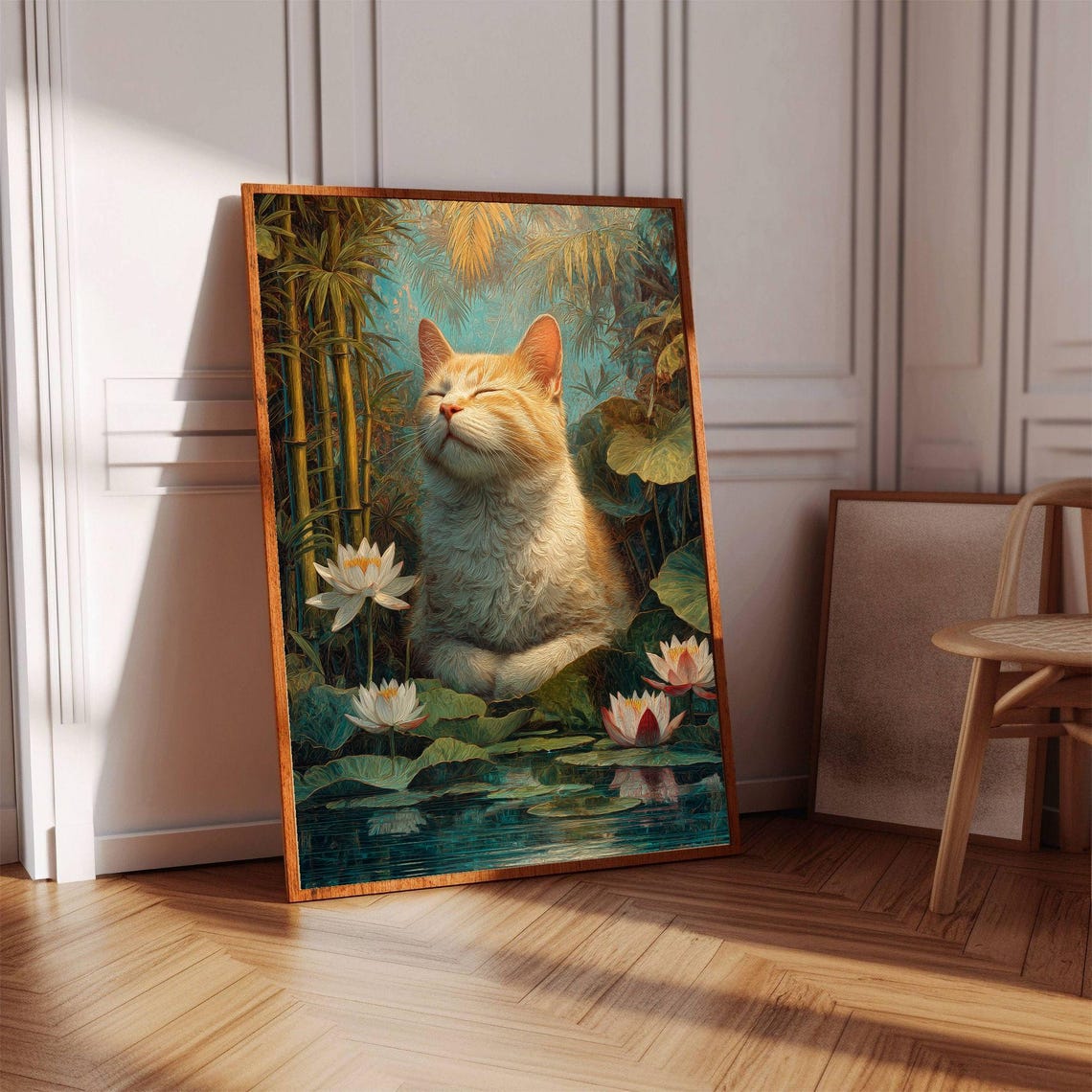 Zen Cat Art Print Relaxing Floral Wall Calming Poster Meditation Decor Gift Tranquil Home Style - Image 2