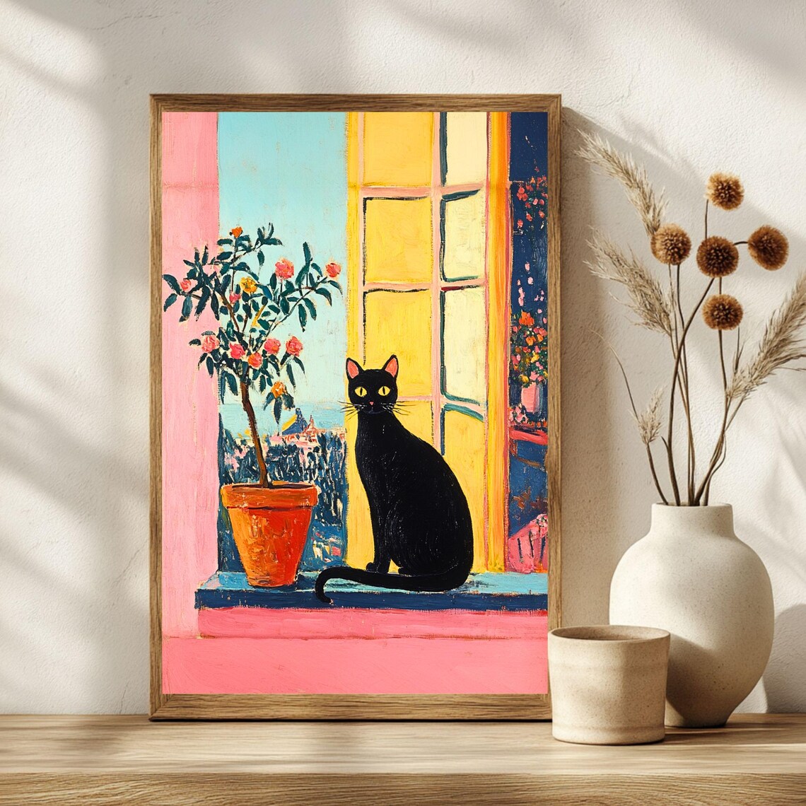 Black Cat on Colorful Windowsill Matisse Fauvist Style Poster - Image 2