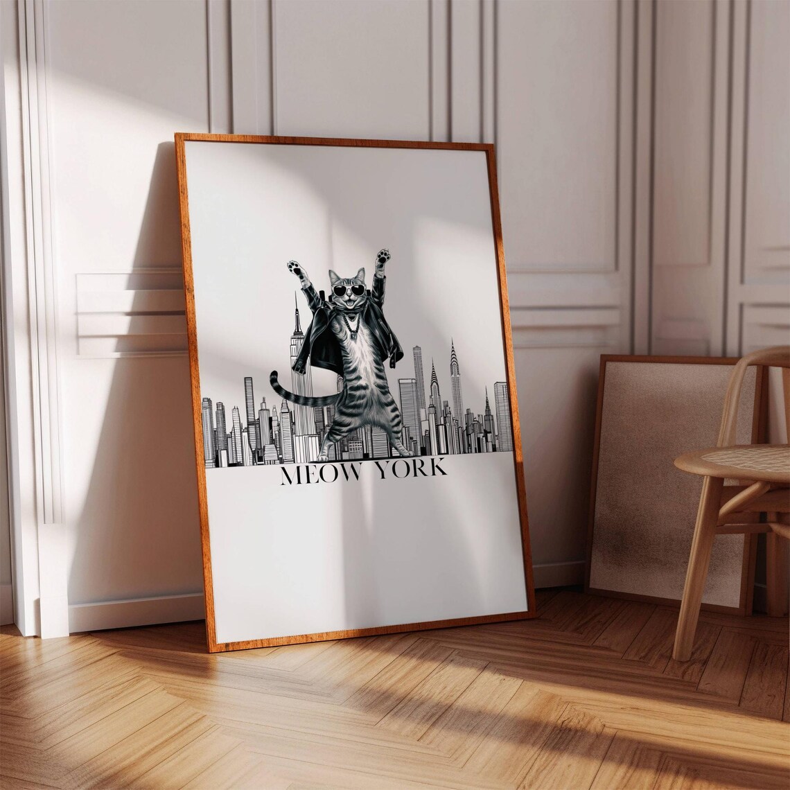 Meow York Cat Rockstar Pose New York City Skyline Art Poster - Image 2