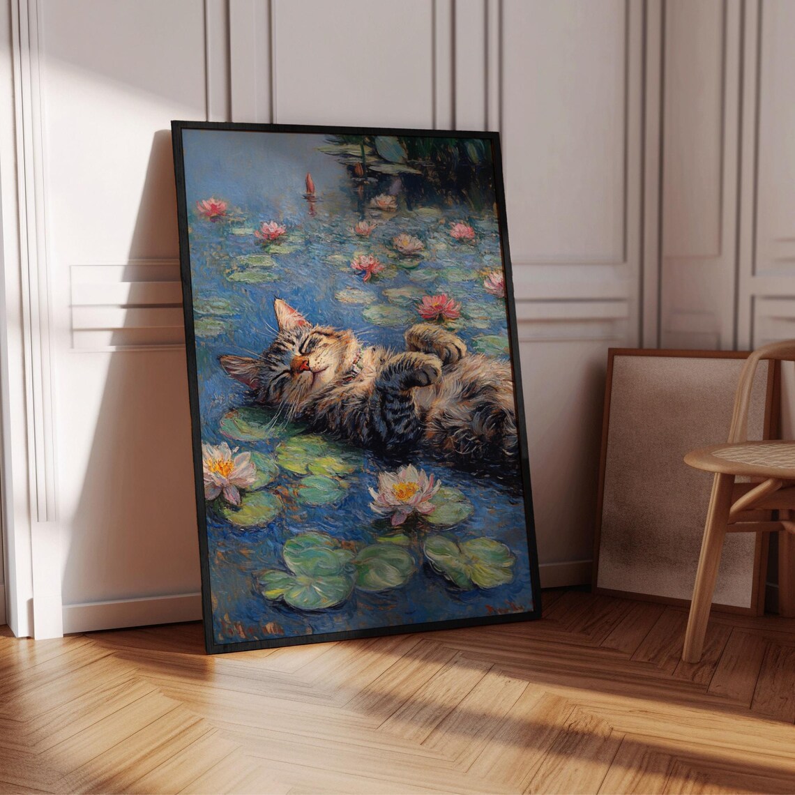 Monet Waterlily Cat Office Decor Poster - Image 3