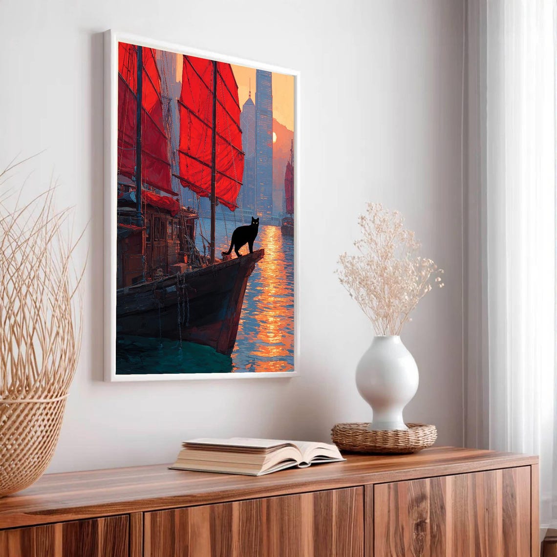 Victoria Harbor Sunset Art Print, Modern Seascape - Image 3