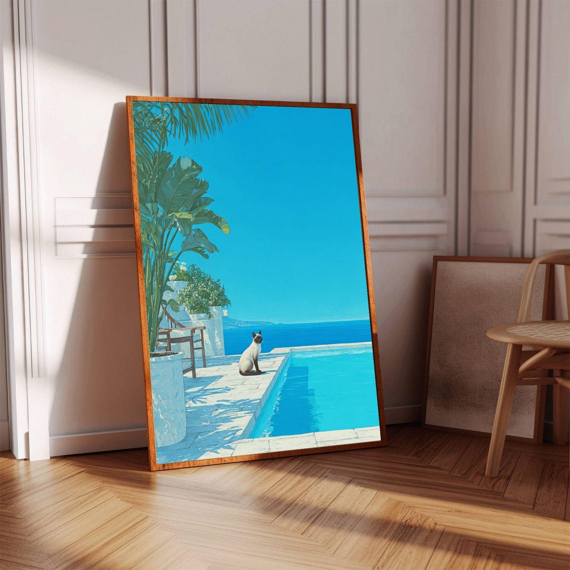 Mediterranean Luxury Villa Siamese Cat Infinity Pool Sea Poster - Image 2