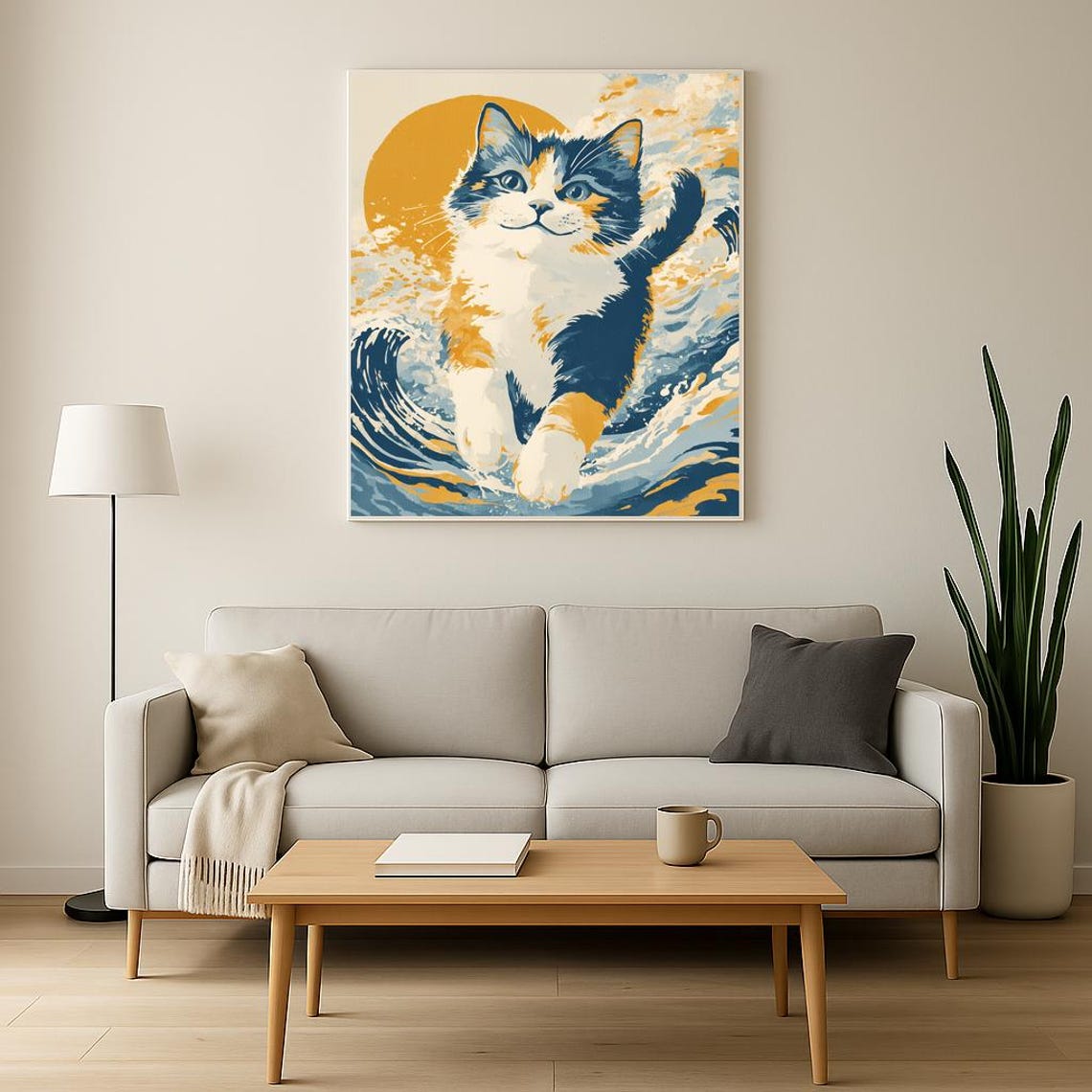 Calico Kitten Riding the Great Wave Japanese Ukiyoe Art Poster - Image 3