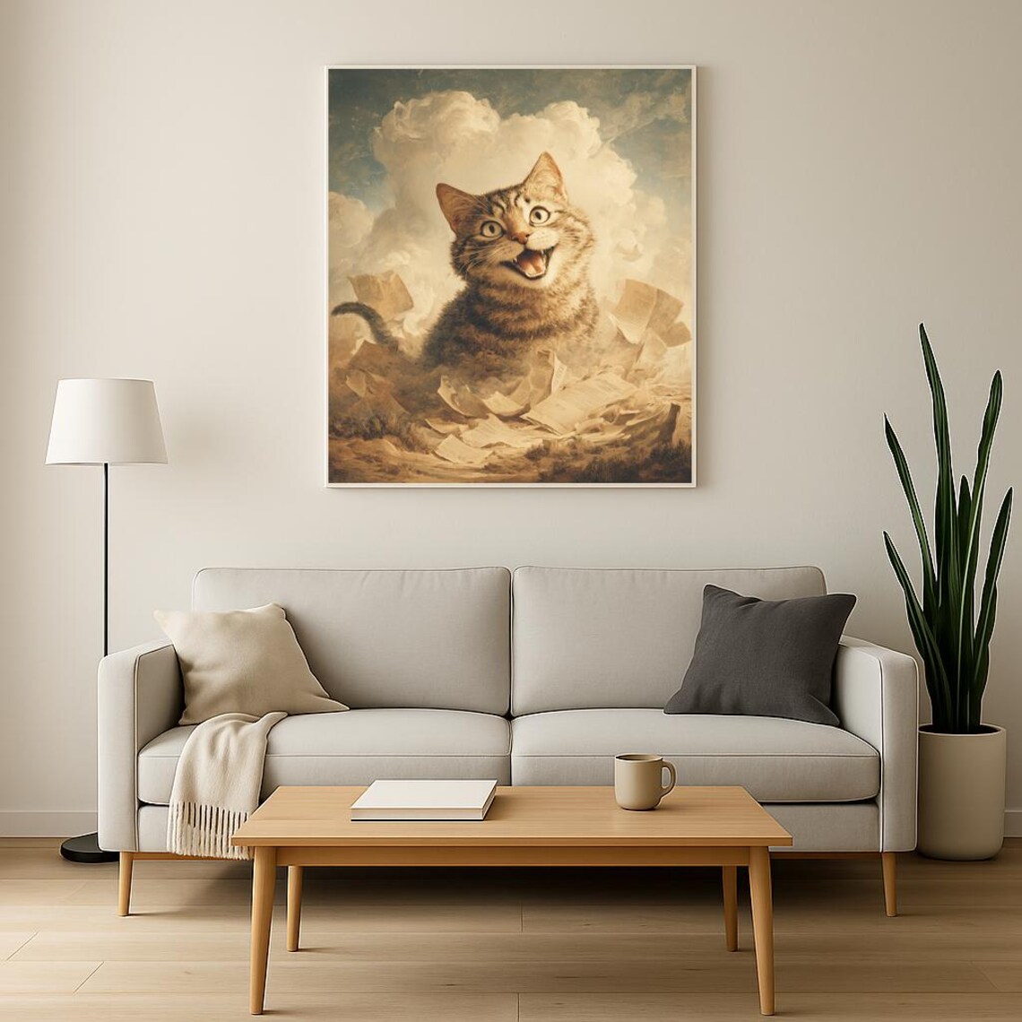 Smiling Dream Cat Floating Among Clouds Surreal Fantasy Art Poster - Image 3