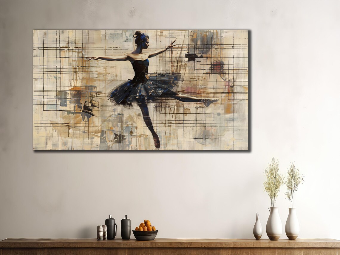 Ballerina Leaping Dark Tutu Abstract Dance Painting Wall Art Print - Image 2