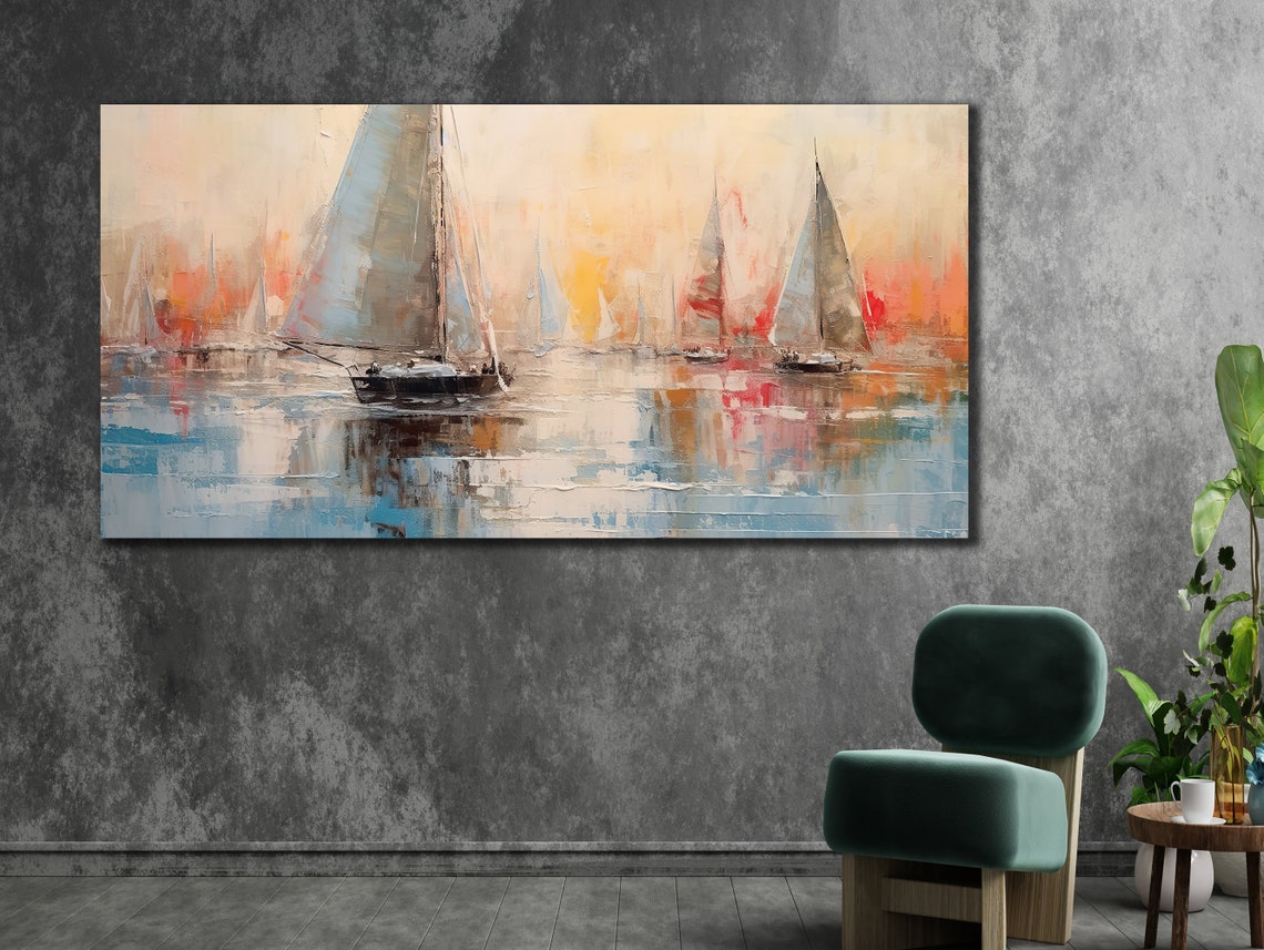 Abstract Sailboat Regatta Pastel Harbor Seascape Wall Art Poster - Image 3