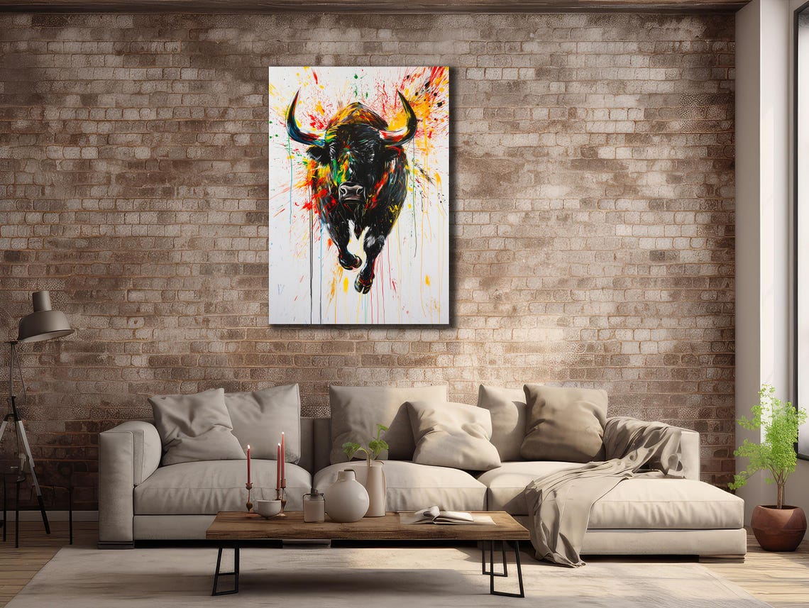 Charging Bull Paint Splash Abstract Multicolor Bold Animal Poster - Image 2