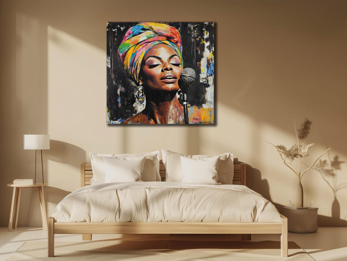 African Woman Scarf Print Ethnic Painting Wall Decor House Gift Idea Bedroom Wall Decor Black Girl Wall Art African Woman Poster - Image 2