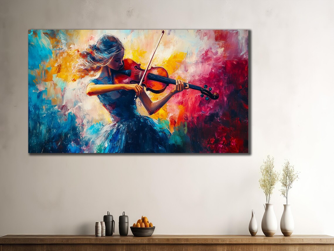 Woman Playing Violin Colorful Expressive Music Painting Art Poster - Image 3