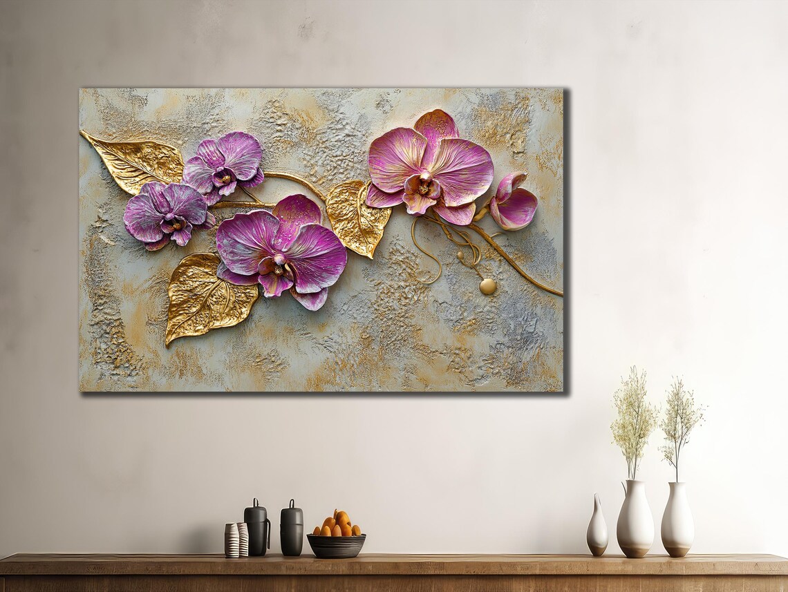 Pink Orchid Art, Modern Floral Wall Decor